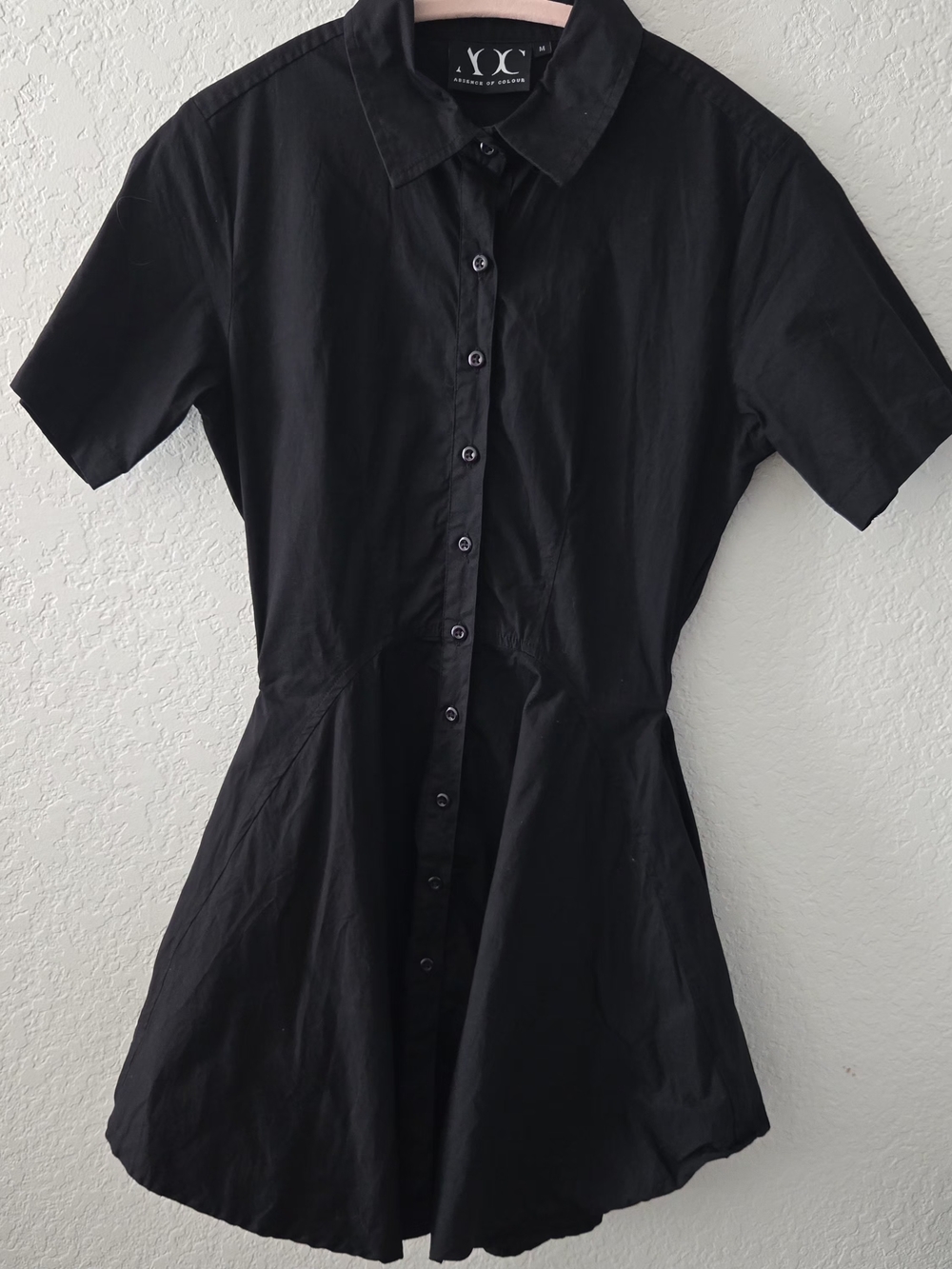 AOC Black Short-Sleeve Button-Front Shirt Dress